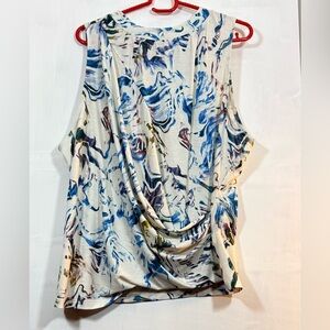 CAlia Blue and Cream Abstract Tank Top